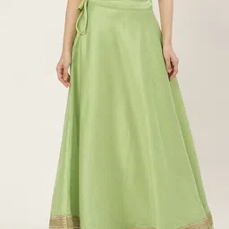 Studio Shringaar Green & Golden Solid Lehenga Skirt with Zari Border-28