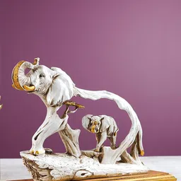 THE ARTMENT White & Gold-Toned Elephant Fengshui Showpiece With Wooden Base-image-15