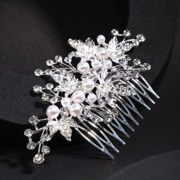 Yellow Chimes Women White & Silver-Toned Beaded  Flowral design  Comb Pin-71