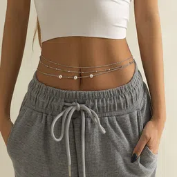 AQUASTREET Minimalist Set Of 3 Gold-Plated Beach Layered Waist Chain-42