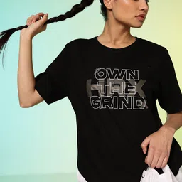 HRX by Hrithik Roshan Women Typography Printed Pure Cotton T-shirt-picture-12