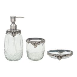 Decor de Maison Silver Toned 3 Pcs Glass Core Bath Accessories Set-image-63
