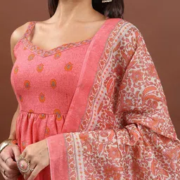 Vishudh Floral Printed A-Line Kurta with Palazzos & Dupatta image 5