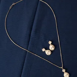PANASH Silver-Plated Cubic Zirconia Stone Studded Pendant With Chain With Earrings image 5