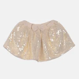 MINI KLUB Girls Champagne-Coloured  Embellished A-Line Sequin Mini Skirt-image-52