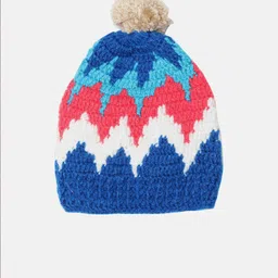 CHUTPUT Kids Blue & Red Self-Design Woollen Beanie with Booties image 5
