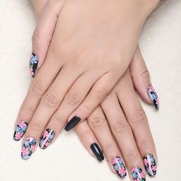 LICK 12 Pcs Floral Artificial Reusable Press On Nail Extension with Application Kit-15