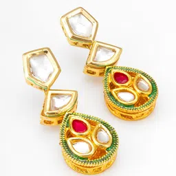 Anouk Gold-Plated Kundan Studded Geometric Shaped Drop Earrings image 2