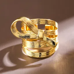 Rubans Voguish 18K Gold Plated Textured Ribbon Statement Adjustable Ring image 4