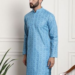 SOJANYA Ethnic Motifs Printed Band Collar Long sleeves Straight Kurta-picture-57