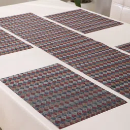 HOKIPO Blue & Red 5 Pcs Geometric Textured Rectangle Table Linen Set image 3