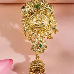 Rubans 22K Gold-Plated Ruby & Emerald Divine Temple Braid Hair Accessory with Jhumka Drop image 4