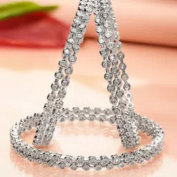 Rubans Set Of 4 Rhodium-Plated Cubic Zirconia Studded Classics Bangles in Silver Tone image 4
