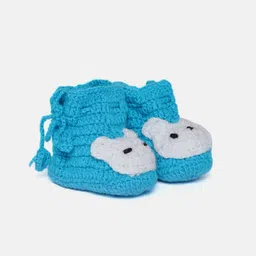 CHUTPUT Kids Blue & Red Self-Design Woollen Beanie with Booties image 3