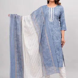 JAIPURI COLLECTION Abstract Printed Cotton Kurta Pant set with Dupatta set-8