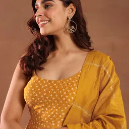 Libas Bandhani Printed Pleated Anarkali Kurta with Churidar & Dupatta image 4