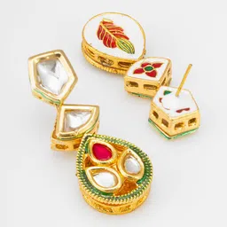 Anouk Gold-Plated Kundan Studded Geometric Shaped Drop Earrings image 3