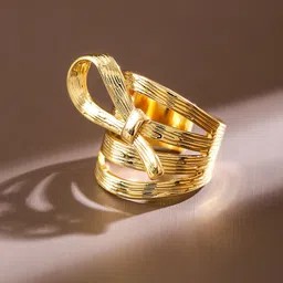 Rubans Voguish 18K Gold Plated Textured Ribbon Statement Adjustable Ring image 3