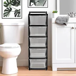 Kuber Industries Transparent Black 5Layer Heavy Modular Cabinet Storage Drawer with Wheels image 3