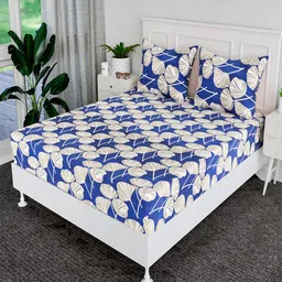 Kuber Industries Blue Graphic 300 TC King Bedsheet with 2 Pillow Covers-image-43