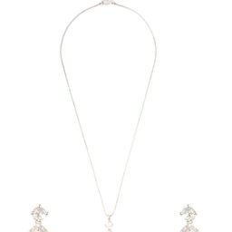 PANASH Silver-Plated Cubic Zirconia Stone Studded Pendant With Chain With Earrings image 3