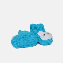CHUTPUT Kids Blue & Red Self-Design Woollen Beanie with Booties image 4