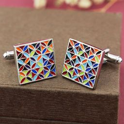 PELUCHE Multicoloured Rhodium-Plated Enamelled Square Cufflinks-8