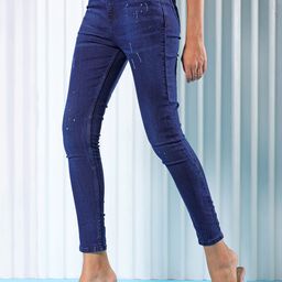 Freehand by The Indian Garage Co Women Blue Slim Fit High-Rise Low Distress Light Fade Stretchable Jeans-image-35
