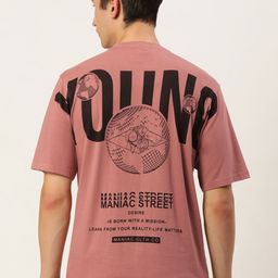 Maniac Men Pink & Black Pure Cotton Typography  Printed T-shirt-image-17