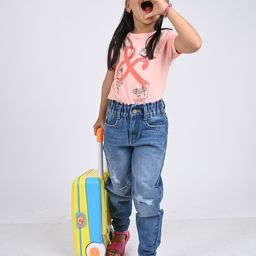 TALES & STORIES Girls Pale Pink Printed Slim Fit Cotton T-shirt-image-75