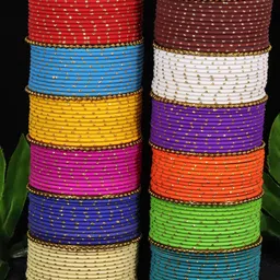 NMII Set of 2 Kundan-Studded  Zari Pattern and Ball Chain Linked Worked Bangles image 2