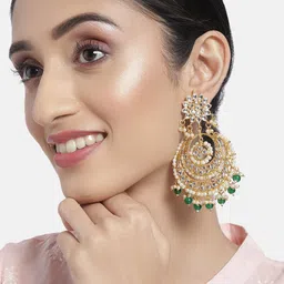 I Jewels Green Gold-Plated Studded Crescent Shaped Chandbalis-31