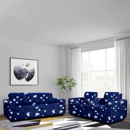 Cortina Navy Blue 3 Pieces Printed Super Stretchable 5 Seater Sofa Covers-image-43