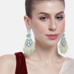Peora Women Gold-Plated Kundan Studded & Beaded Contemporary Drop Earrings-14