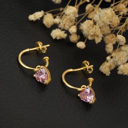Carlton London Gold-Toned & Pink Contemporary Half Hoop Earrings-12