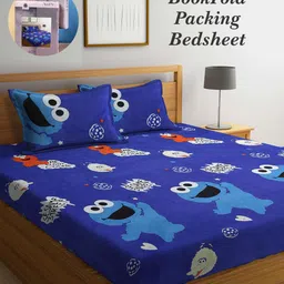 Arrabi Bookfold Blue & White Conversational Printed 300 TC King Bedsheet & Pillow Covers-image-47