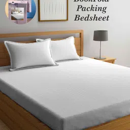 Arrabi Bookfold White Striped 300 TC King Bedsheet With 2 Pillow Covers-picture-26