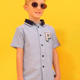 Cherry Crumble Boys Blue Regular Fit Solid Cotton Casual Shirt with Applique Detail-picture-24