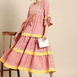 all about you Floral Print Bell Sleeve Cotton A-Line Midi Dress-image-18