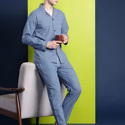 Hancock Men Checked Pure Cotton Night Suit-image-45