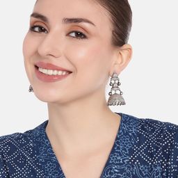 AITIHYA Silver-Plated Teardrop Shaped Oxidised Jhumkas Earrings-66