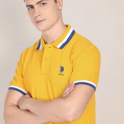 U.S. Polo Assn. Men Yellow Pure Cotton Heritage Tipped Polo Collar T-shirt-picture-28