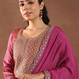 Libas Women Bandhani Printed Regular Kurta with Trousers & With Dupatta image 2