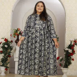 Rujave Plus Size Printed Fit & Flare Maxi Ethnic Dress-picture-31