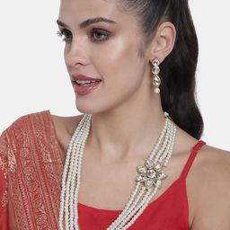 Peora Golden & White Kundan Stone Studded Gold-Plated Traditional Jewellery Set-image-5
