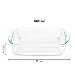 BOROSIL Transparent Square Borosilicate Glass Baking Dish with Handle-800 Ml image 3