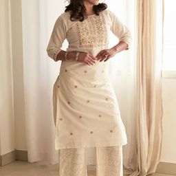 Libas Floral Embroidered Yoke Design Round Neck Cotton Straight Kurta-picture-19
