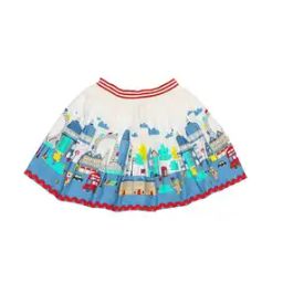 Graphic Print Flared Skirt with Lace Border-image-92