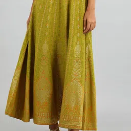 AURELIA Women Olive Green & Yellow Printed Flared Maxi-Skirt-image-52