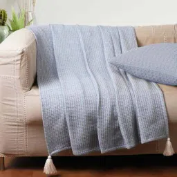 jamio firati Blue Solid Cotton 50x60 Inches Sofa Throw-picture-4